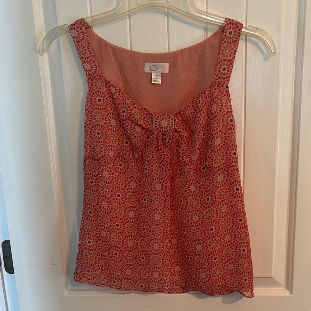 Women’s pink and brown LOFT Tie Front Tank Top